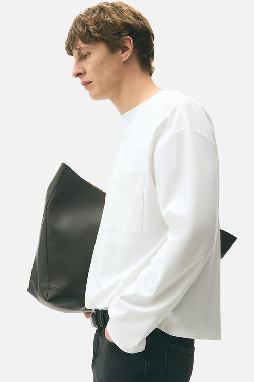 Loose fit long-sleeved jersey top - white