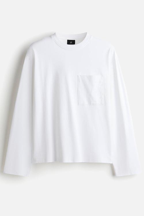 Loose fit long-sleeved jersey top - white