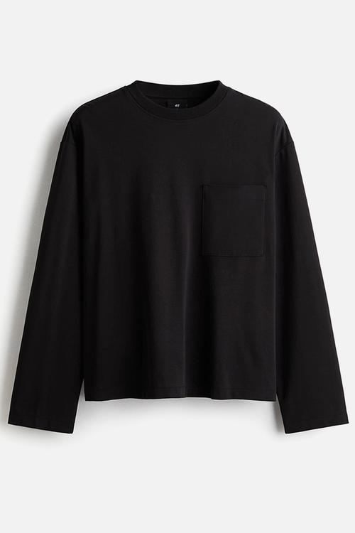 Loose fit long-sleeved jersey top - black