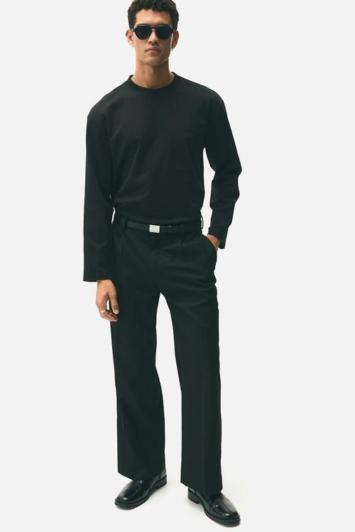 Loose fit long-sleeved jersey top - black
