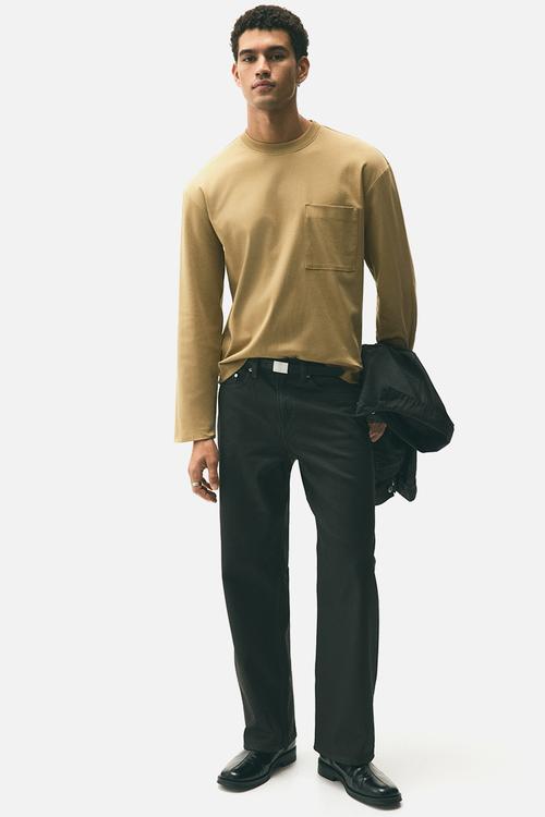 Loose fit long-sleeved jersey top - beige