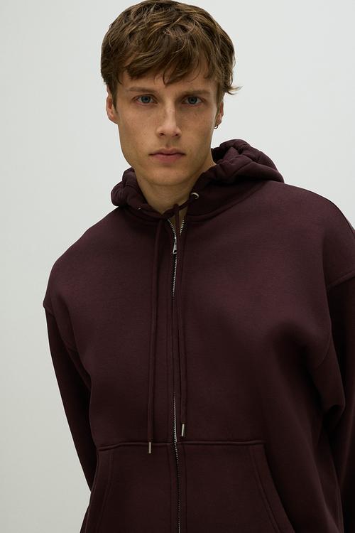 Loose  fit zip-through hoodie - plum