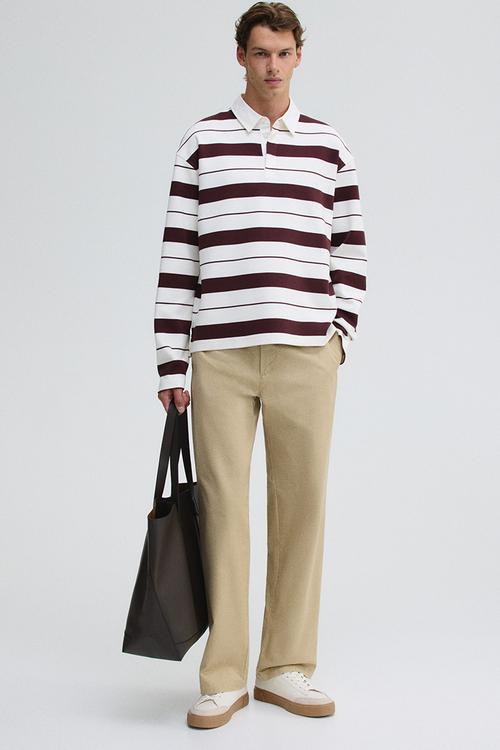 Loose fit rugby shirt - white & brown striped