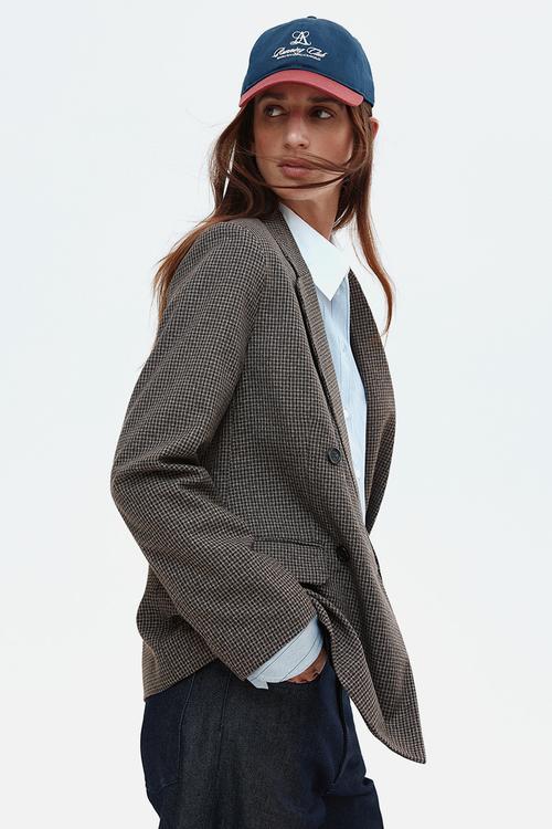 Double-breasted blazer - dark brown/checked