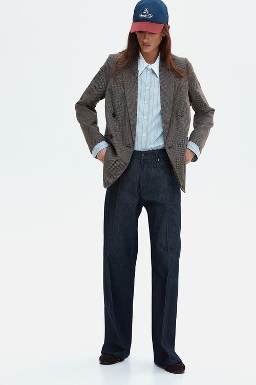 Double-breasted blazer - dark brown/checked