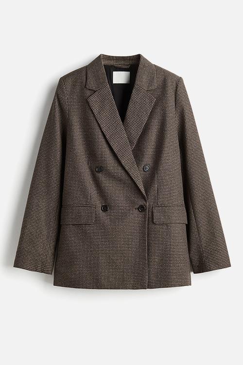 Double-breasted blazer - dark brown/checked