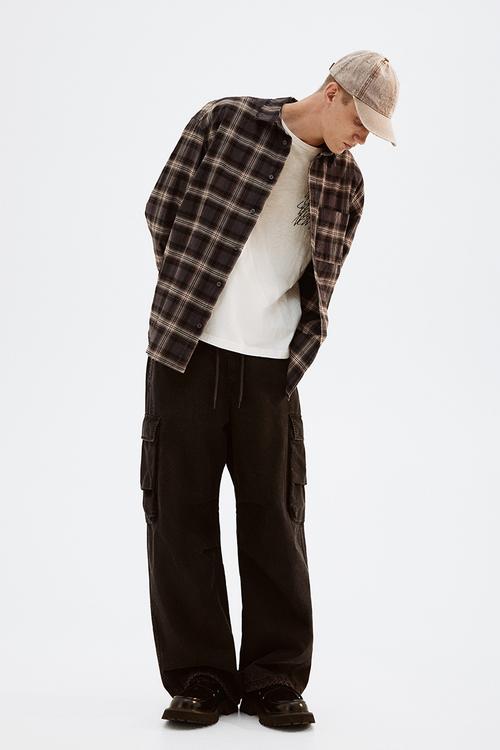 Loose fit shirt - grey & brown checked
