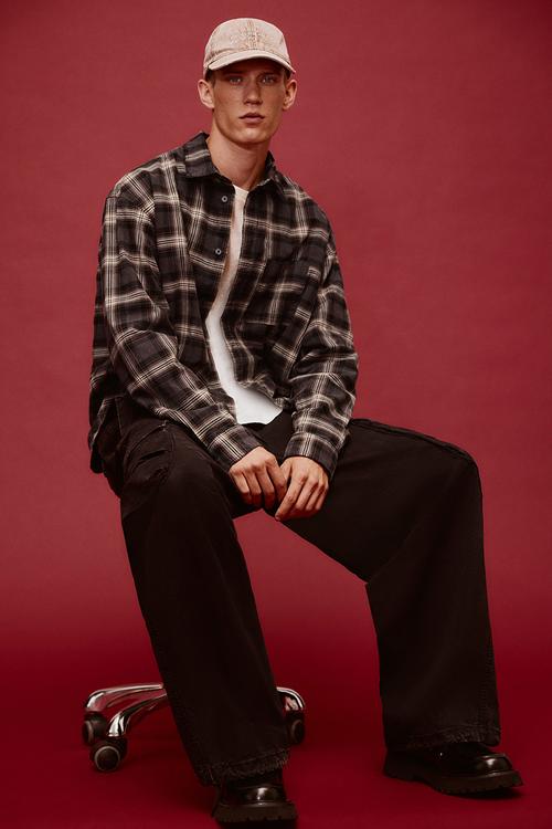 Loose fit shirt - grey & brown checked
