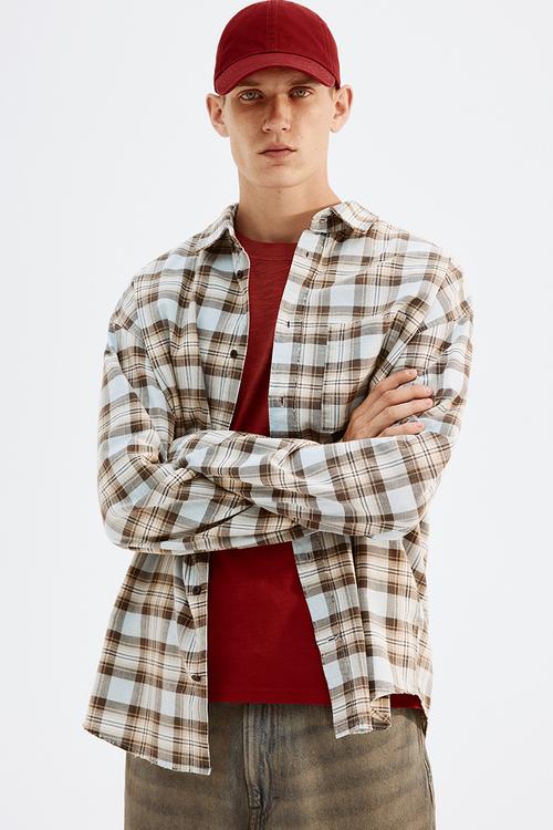 Loose fit shirt - brown & blue checked