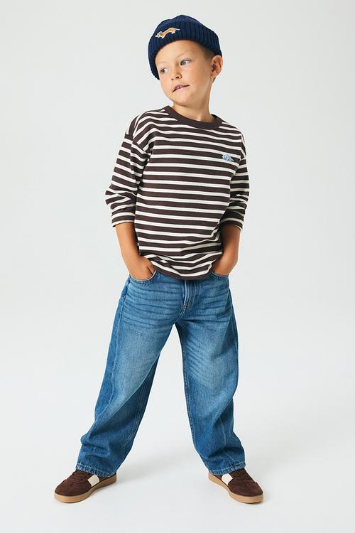 Long-sleeved cotton T-shirt -  brown/white striped 