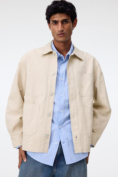 Loose fit utility overshirt - light beige