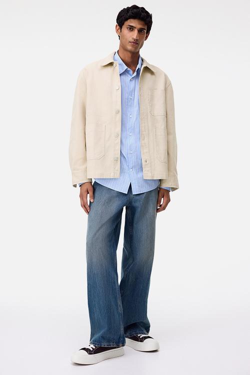 Loose fit utility overshirt - light beige