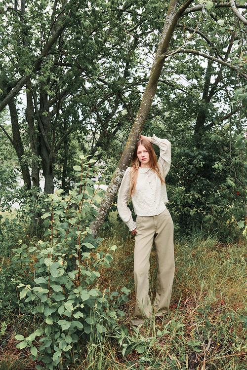 Wide high jeans - light khaki green