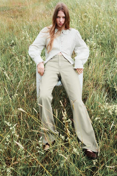 Wide high jeans - light khaki green