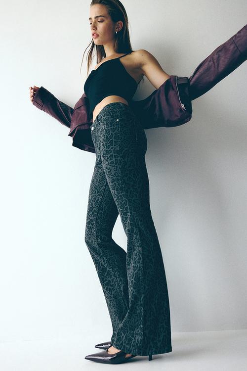 Flared low jeans - dark grey/leopard print
