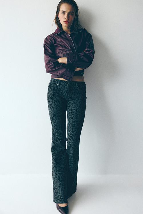 Flared low jeans - dark grey/leopard print