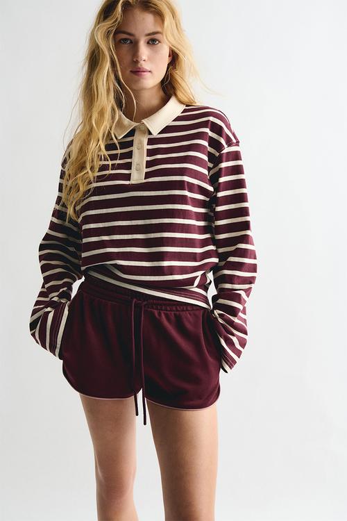Cotton polo shirt - burgundy striped