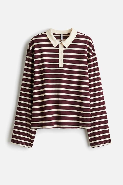 Cotton polo shirt - burgundy striped