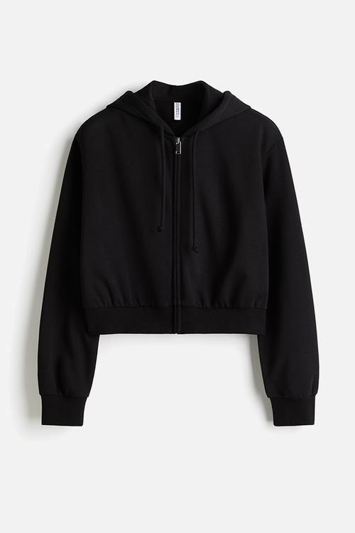 Cropped zip-through hoodie - black