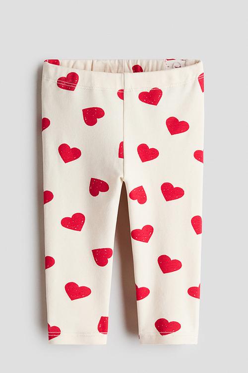 Brushed-inside leggings -cream/hearts