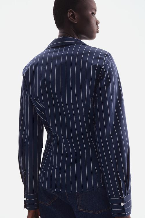 Stretchy cotton shirt - navy blue pinstriped
