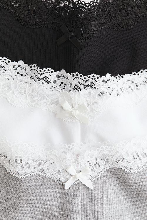 3-Pack cotton and lace hipster briefs - grey