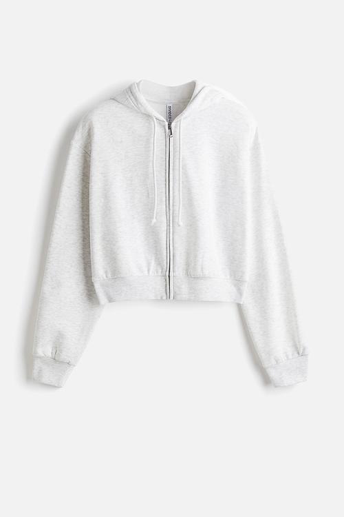 Cropped zip-through hoodie - light grey marl
