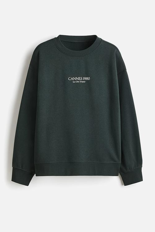 Text-motif sweatshirt - dark green cannes