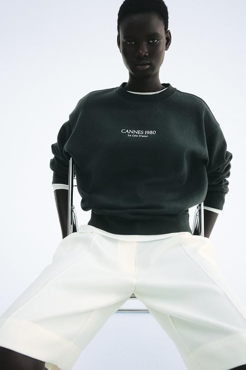 Text-motif sweatshirt - dark green cannes