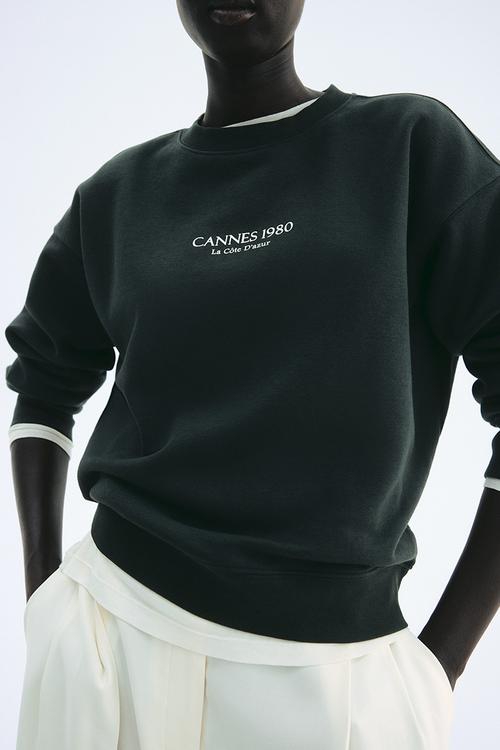 Text-motif sweatshirt - dark green cannes