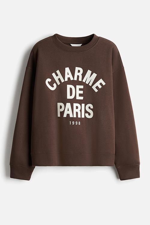 Text-motif sweatshirt - dark brown paris 