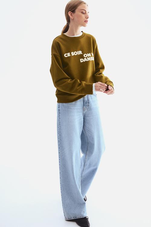 Text-motif sweatshirt - olive green ce soir