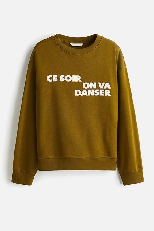 Text-motif sweatshirt - olive green ce soir