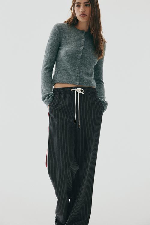 Wide drawstring trousers - grey pinstriped