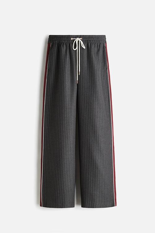 Wide drawstring trousers - grey pinstriped