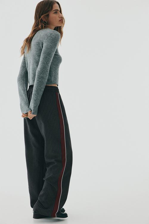 Wide drawstring trousers - grey pinstriped