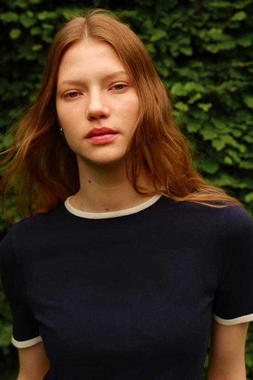 Fine-knit t-shirt - navy blue
