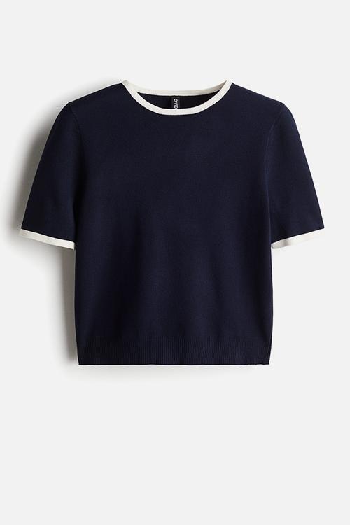 Fine-knit t-shirt - navy blue