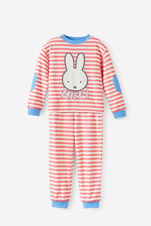 Snoozesoft Long Sleeve Pj Set License -Lcn Mif Coral Red Stripe/Miffy Face