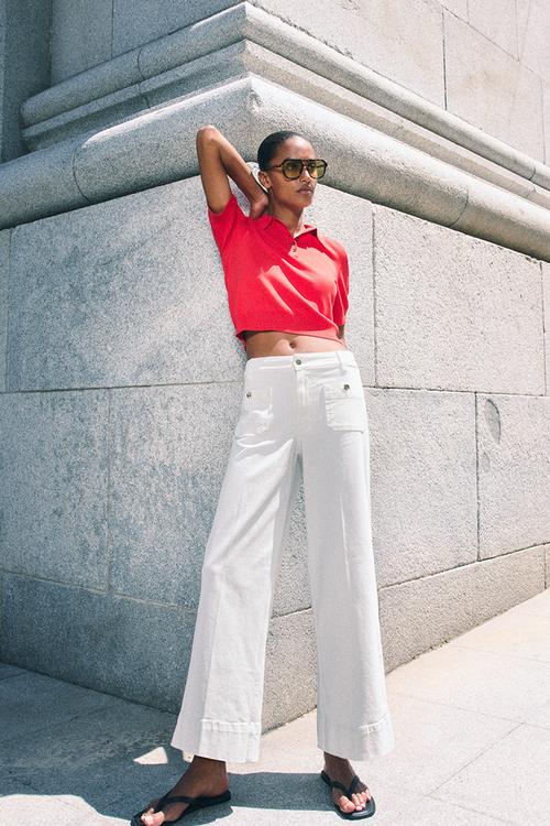 Wide high ankle jeans - white