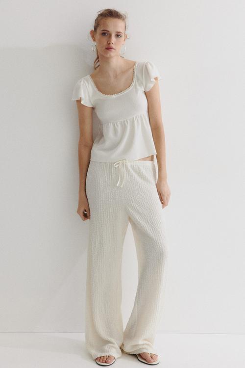 Textured jersey top - white