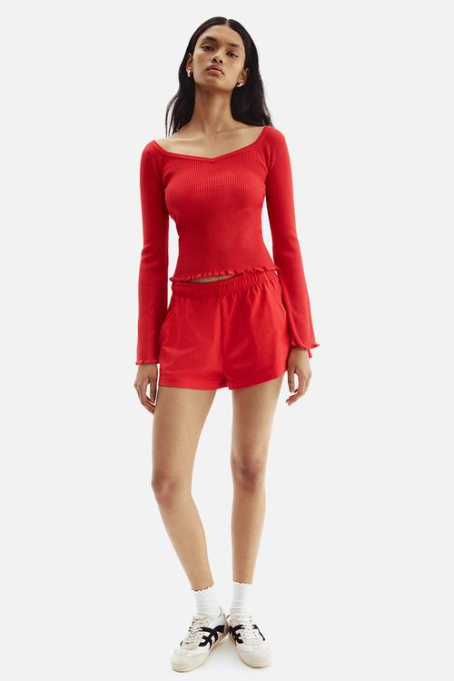 Rib-knit off-the-shoulder top - bright red 