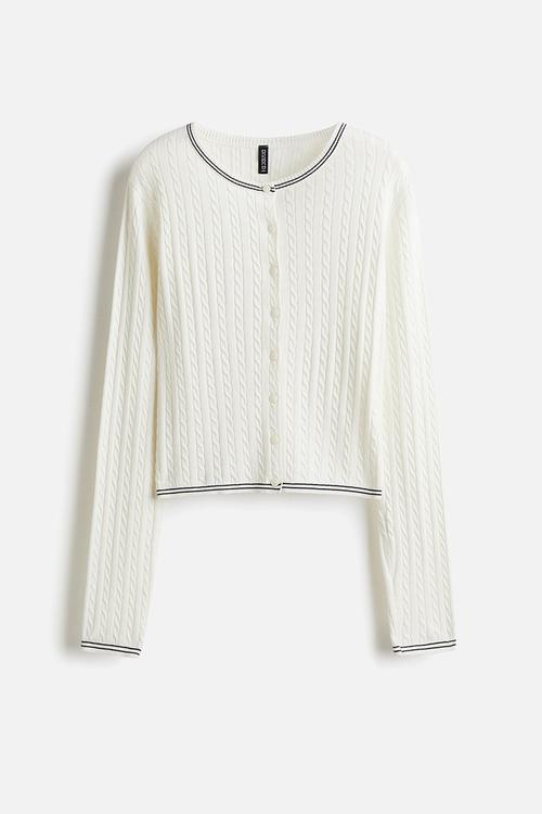 Cable-knit cardigan - white