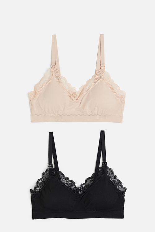 Mama 2-pack seamless padded nursing bras - light beige/black