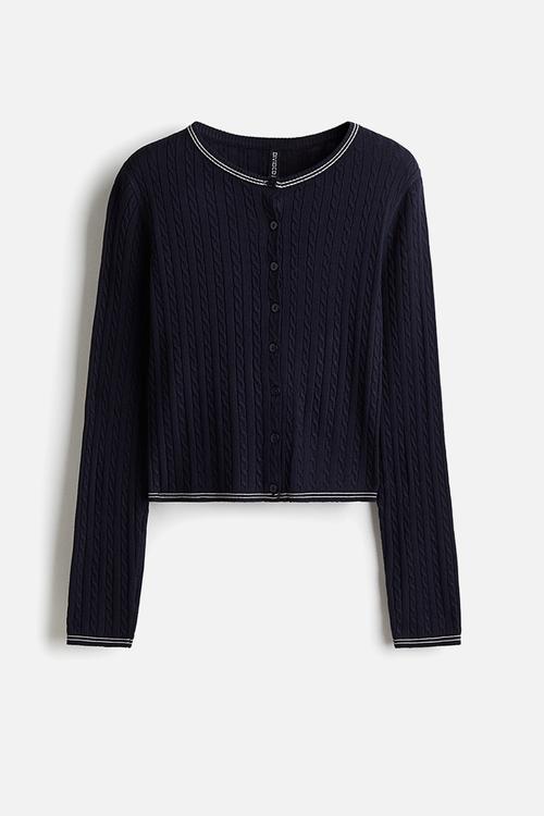 Cable-knit cardigan - navy blue