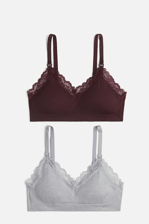 Mama 2-pack seamless padded nursing bras - burgundy/light grey marl