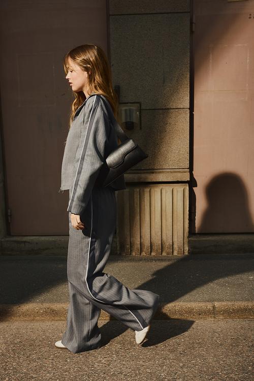 Wide drawstring trousers - grey pinstriped