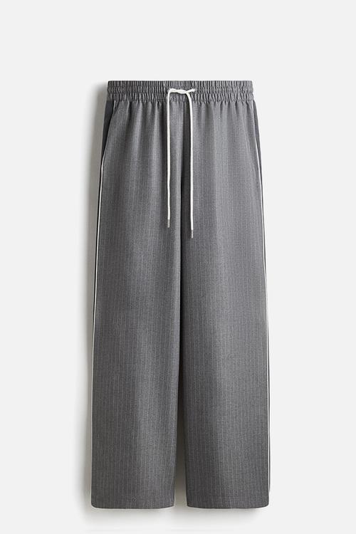 Wide drawstring trousers - grey pinstriped
