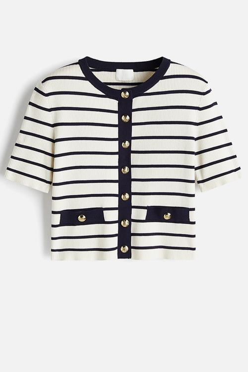 Short-sleeved cardigan - white/striped