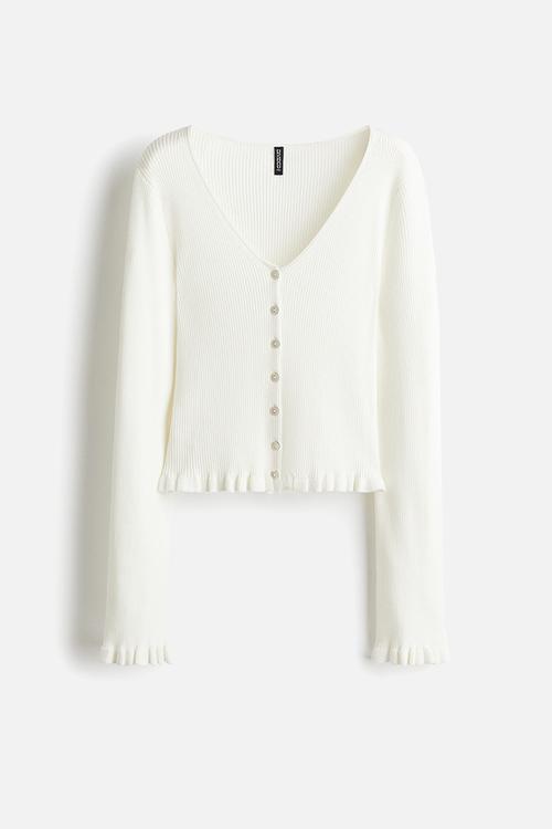 Frill-trimmed cardigan - white